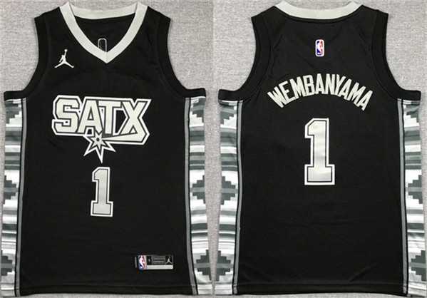 Men%27s San Antonio Spurs #1 Victor Wembanyama Black Statement Edition Stitched Jersey->sacramento kings->NBA Jersey